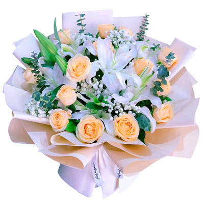 衢州16朵香槟玫瑰2支百合，爱的温暖和幸福