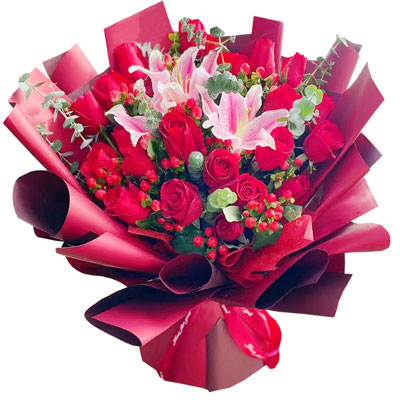 衢州22朵红玫瑰百合，爱的火焰