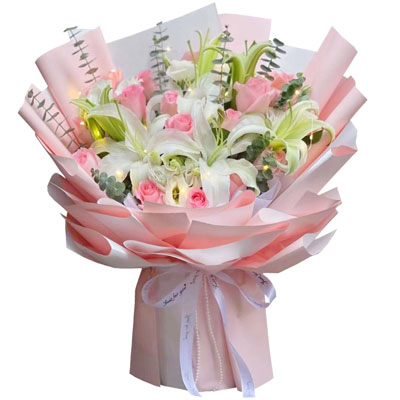 衢州16朵粉玫瑰百合，感情稳定坚固