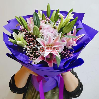 衢州6支粉色多头百合,真诚的问候